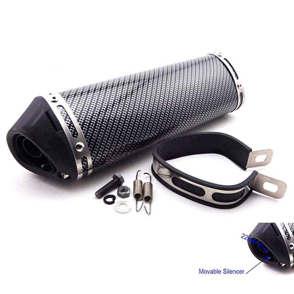 Carbon Fiber 38mm Motorcycle Scooter Exhaust Muffler Pipe W/ Movable Silencer